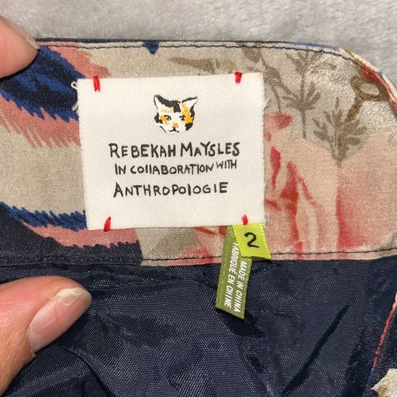 Anthropologie Rebekah Maysles silk cat print wrap skirt - Picture 7 of 10